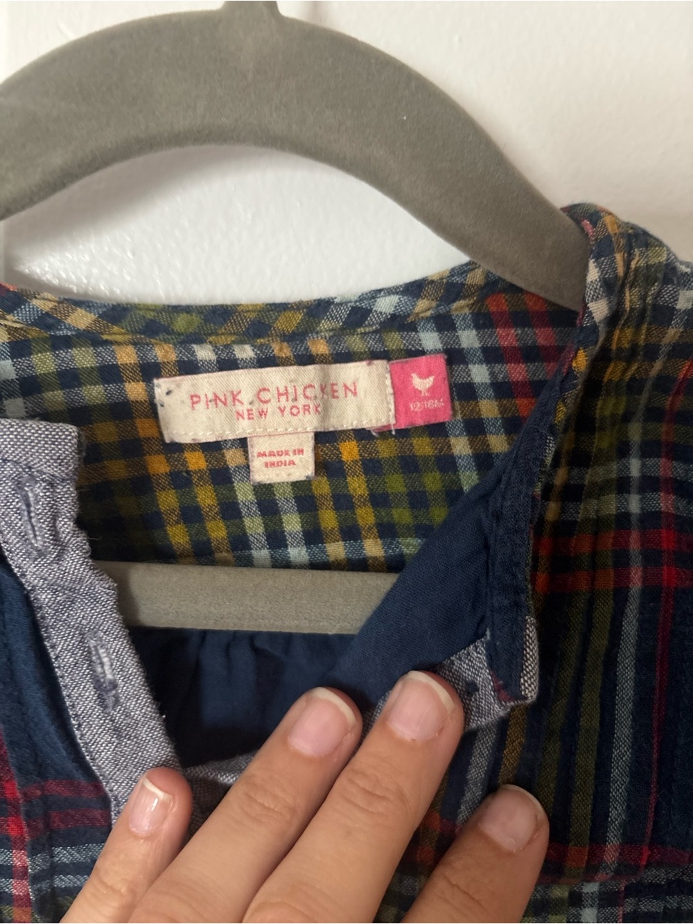 Pink Chicken Plaid Tunic Dress in Navy, Red & Yellow - Picture 2 of 5